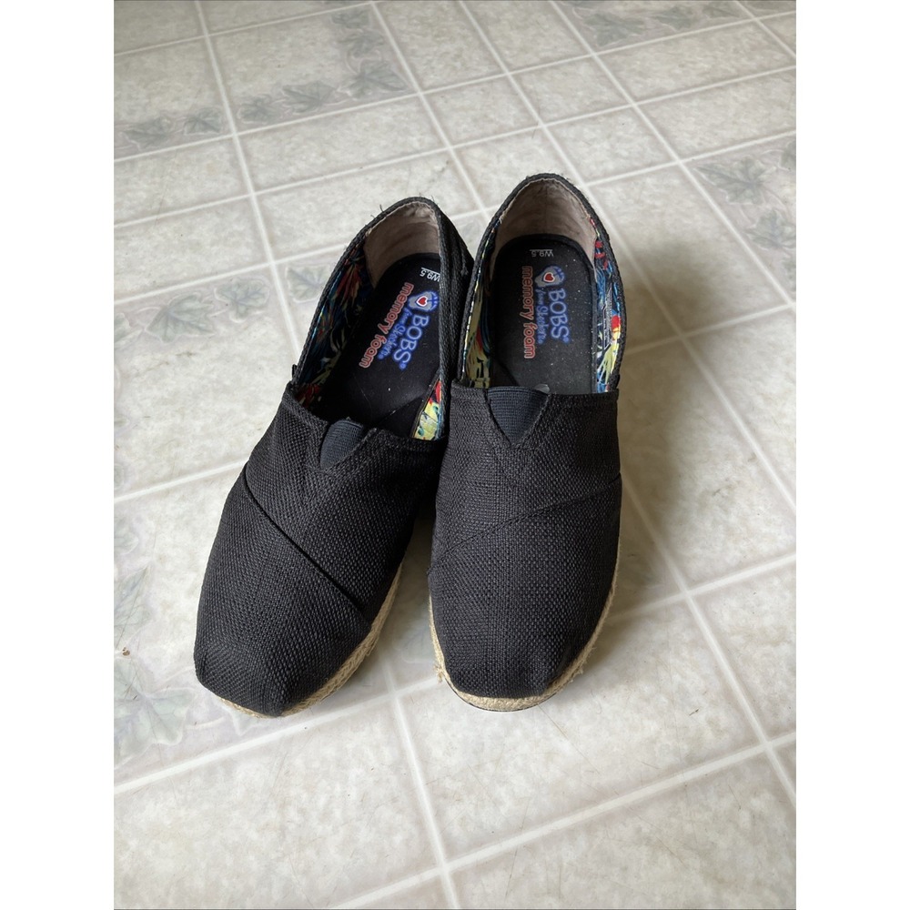 BOBS from Skechers Women's 9.5 Black Espadrille Memory Foam Slip On #34101